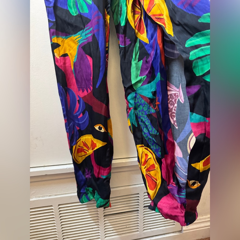 Farm Rio Mystic Jungle Fruit Tropical Boho Faux Wrap Black Jumpsuit Size Small - Picture 13 of 17
